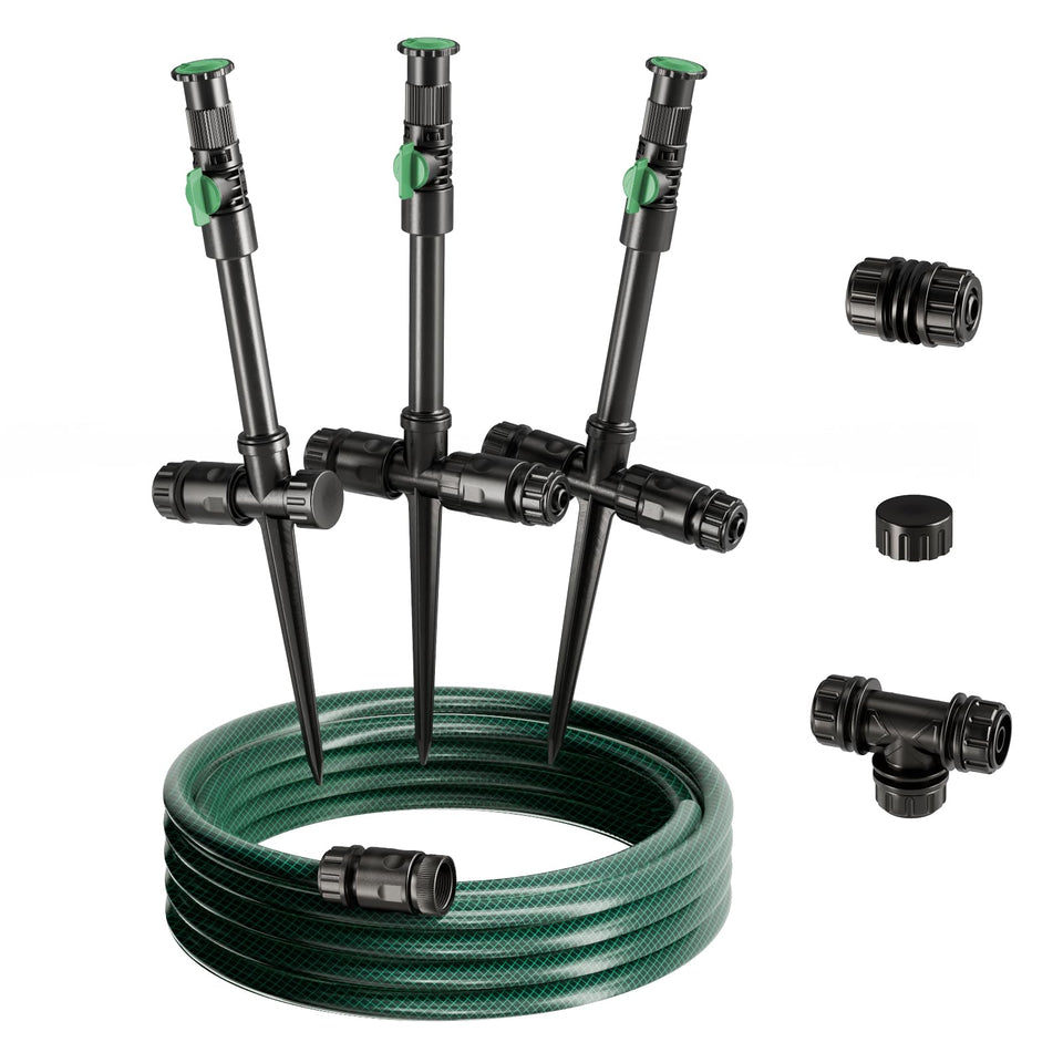 Lizjarol flexible sprinkler system with 360-degree head for precise lawn coverage.