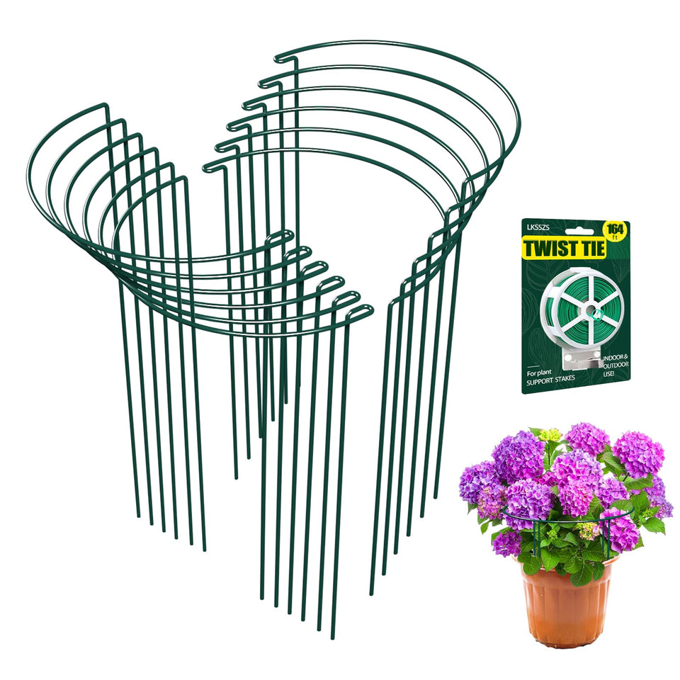 LKSSZS 12-pack garden stakes with half-round cages provide sturdy plant support