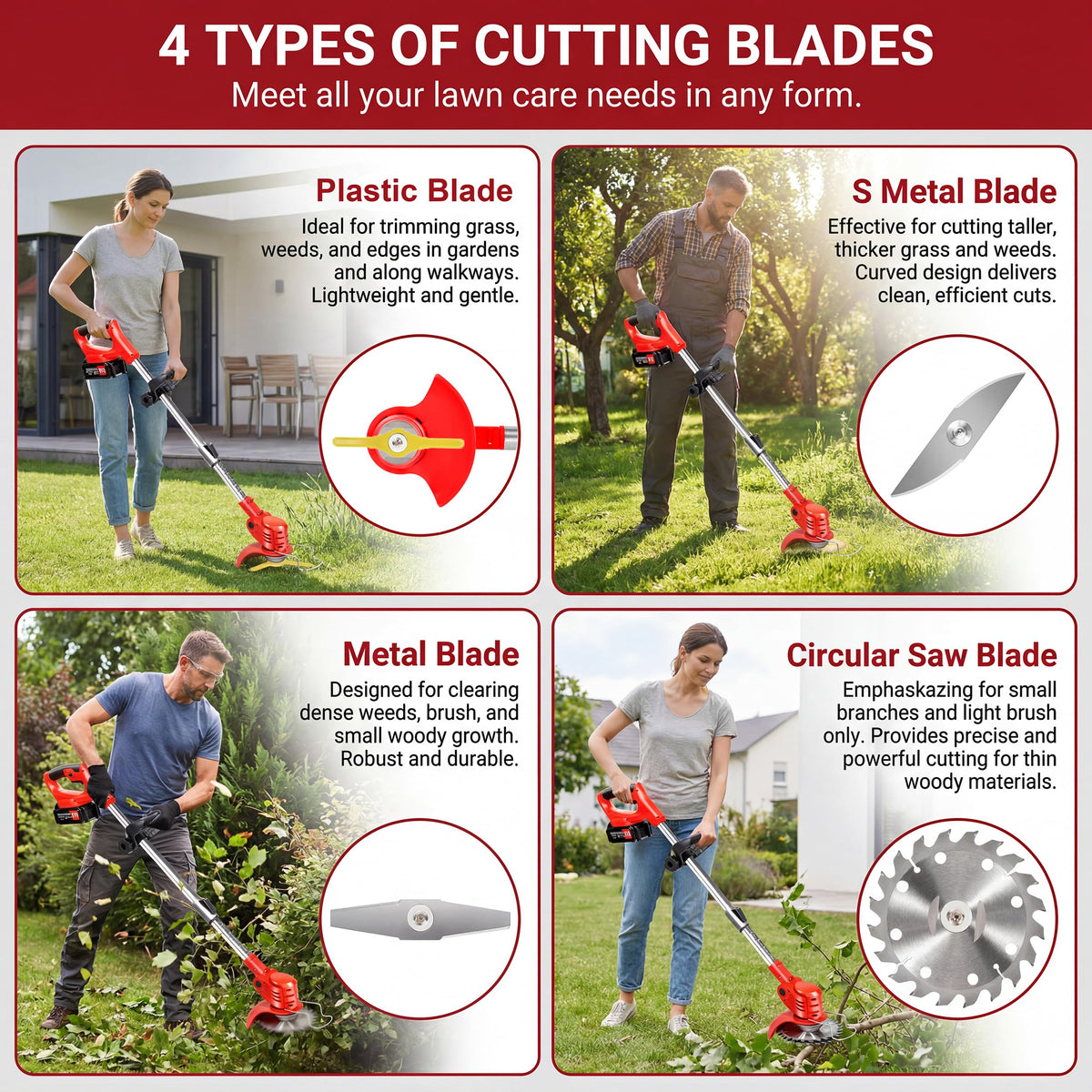 LKTOLS four blades set for thick weeds and light brush