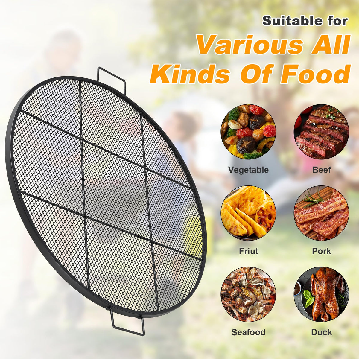 LLARGUEST 30-inch round grate with 0.8-inch spacing ensures even heating for multiple items