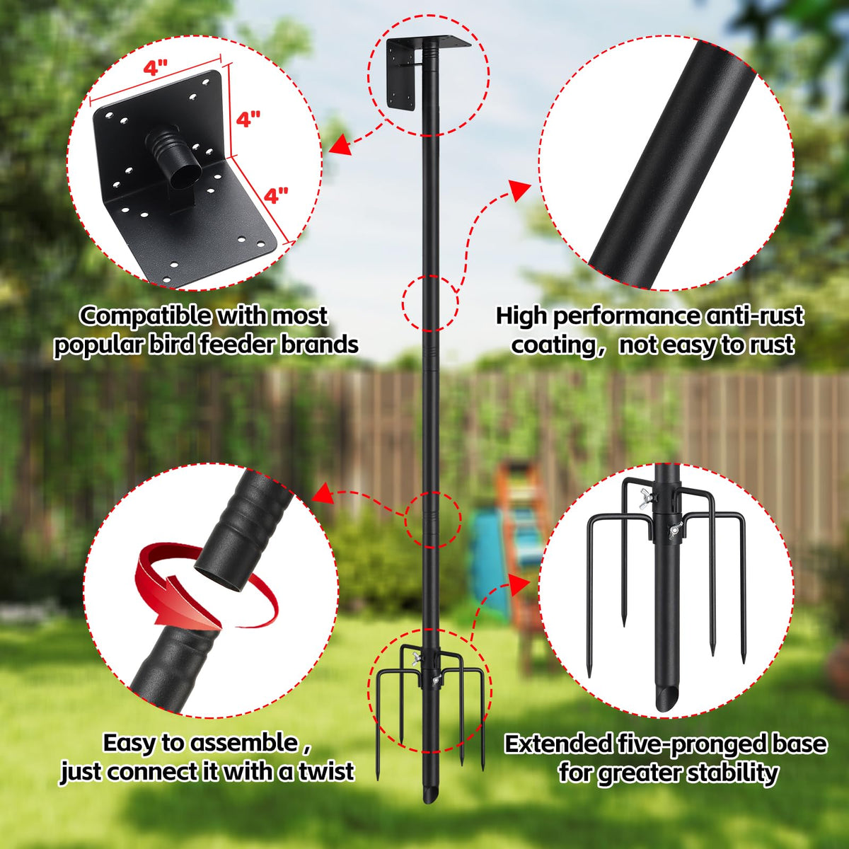 LLARGUEST 5-pronged base keeps the pole stable in windy conditions.