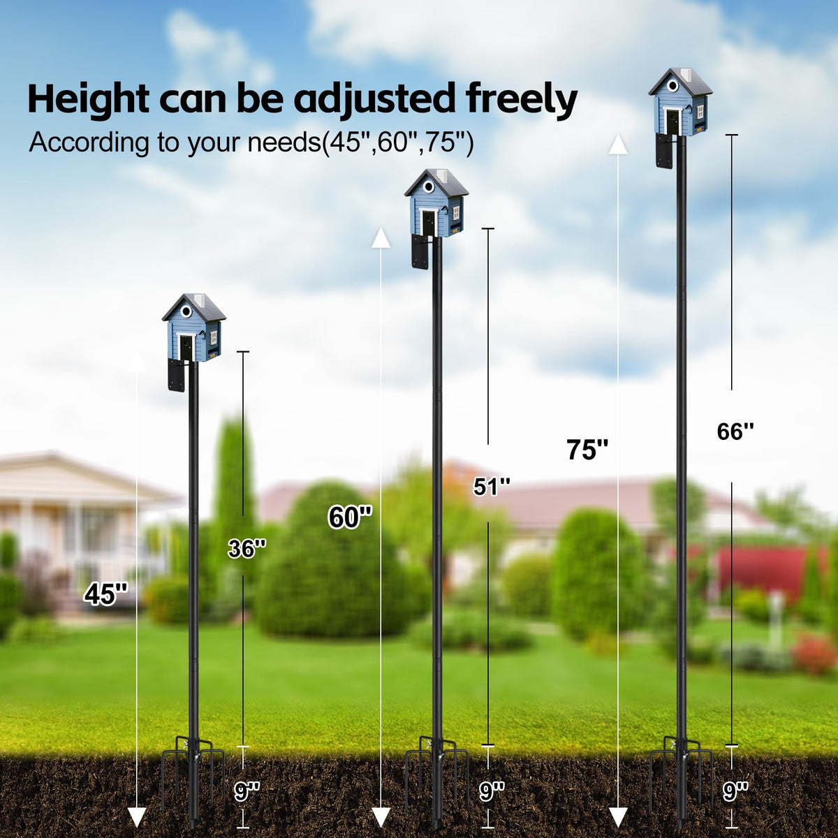 LLARGUEST bird feeder pole with top and side mount for multiple feeding spots.
