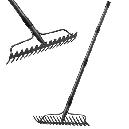 LLARGUEST bow rake with 17 prongs for deep soil loosening and lawn leveling