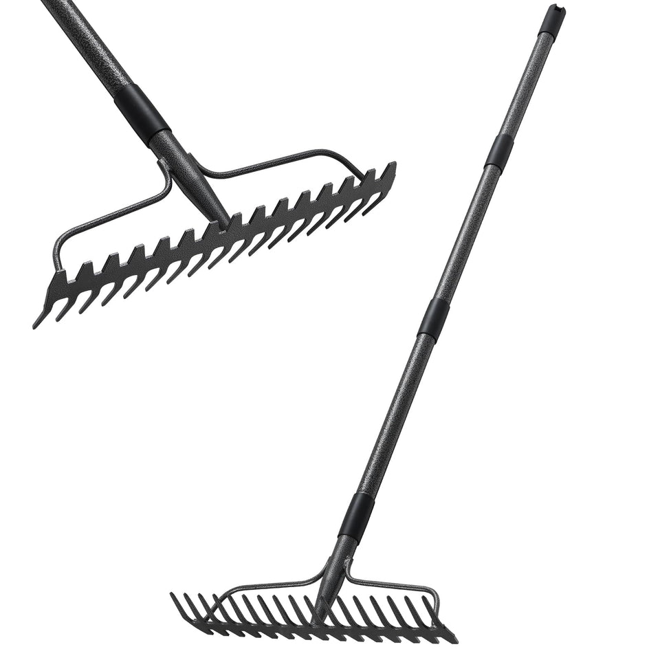 LLARGUEST bow rake with 17 prongs for deep soil loosening and lawn leveling
