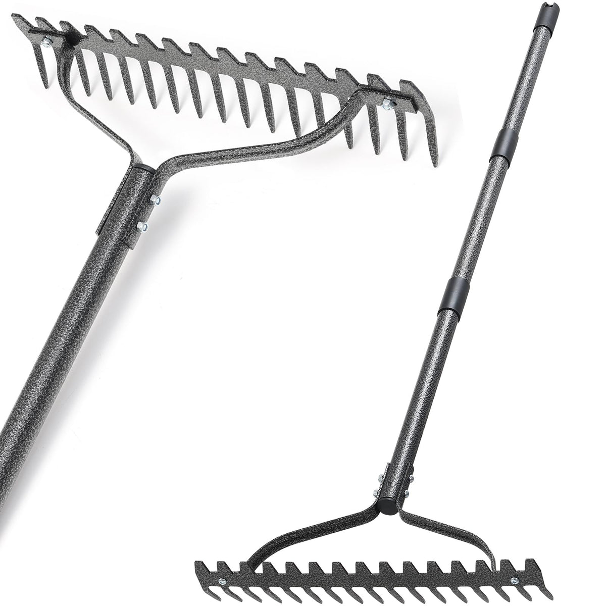 LLARGUEST Bow Rake with 17-tine head for effortless soil aeration and leveling.