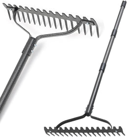 LLARGUEST Bow Rake with 17-tine head for effortless soil aeration and leveling.