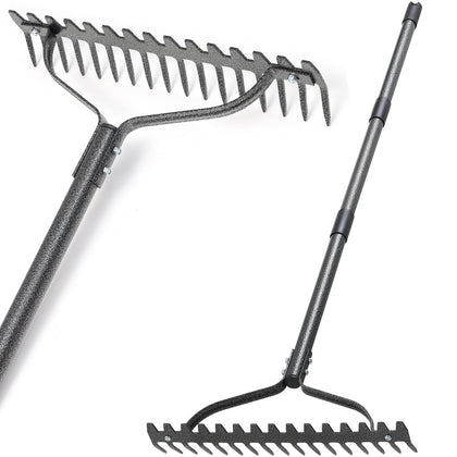 LLARGUEST Bow Rake with 17-tine head for effortless soil aeration and leveling.