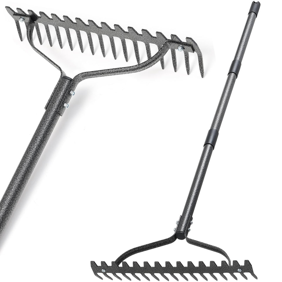LLARGUEST Bow Rake with 17-tine head for effortless soil aeration and leveling.