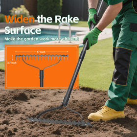 LLARGUEST Bow Rake with adjustable four-section handle for customizable comfort.