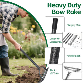 LLARGUEST Bow Rake head features anti-rust coating for heavy-duty durability.