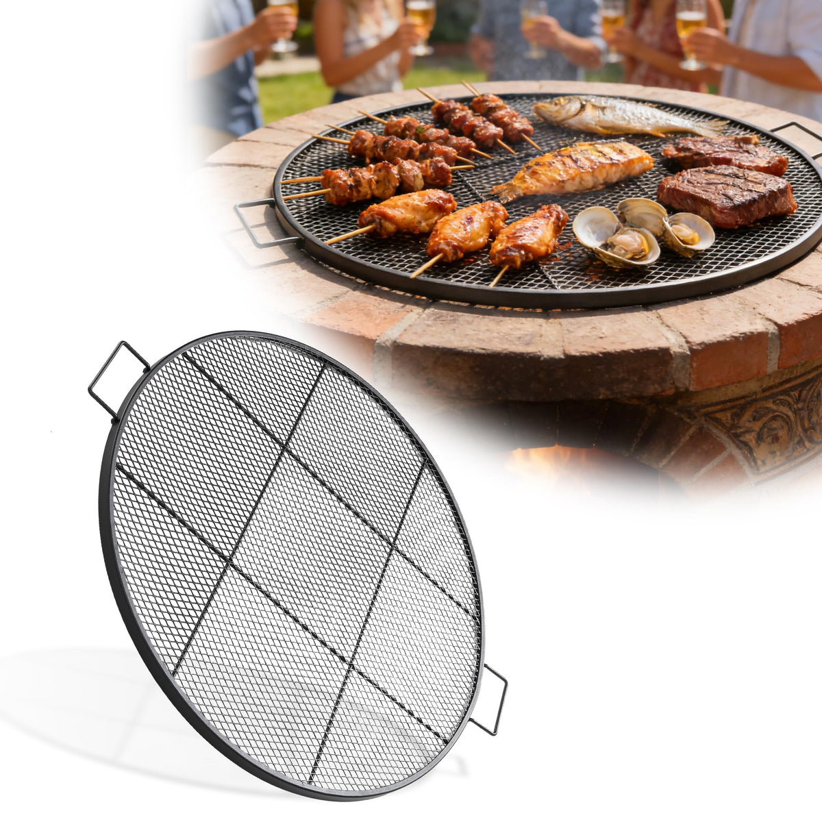 LLARGUEST fire pit grate 30-inch round for outdoor grilling and family meals