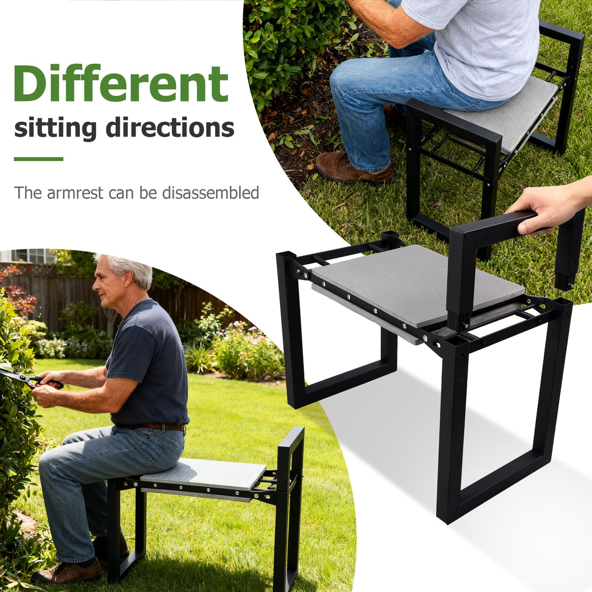 LLARGUEST padded-seat demonstrates comfortable knee support during long garden sessions