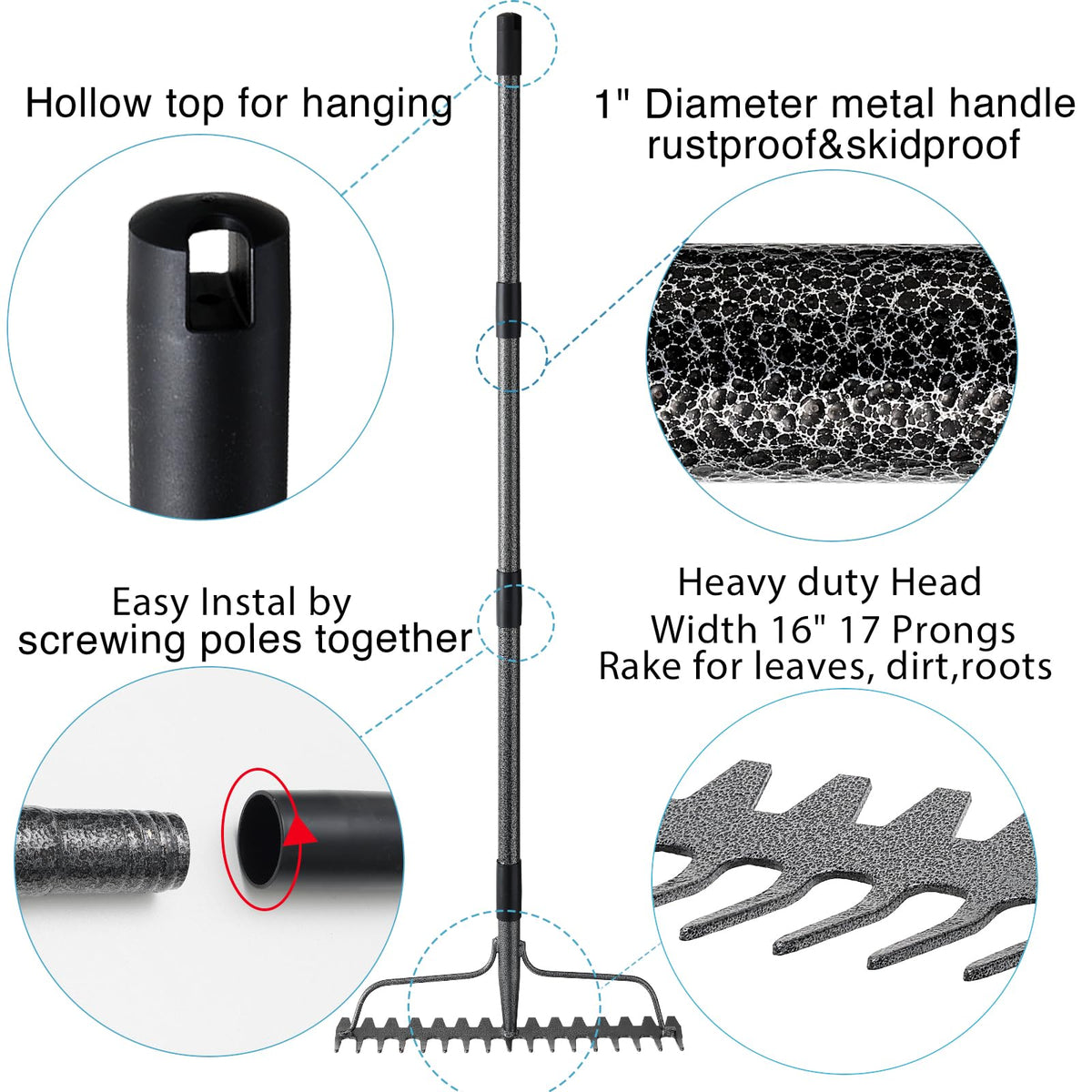 LLARGUEST leaf and weed cleanup rake designed for easy maintenance