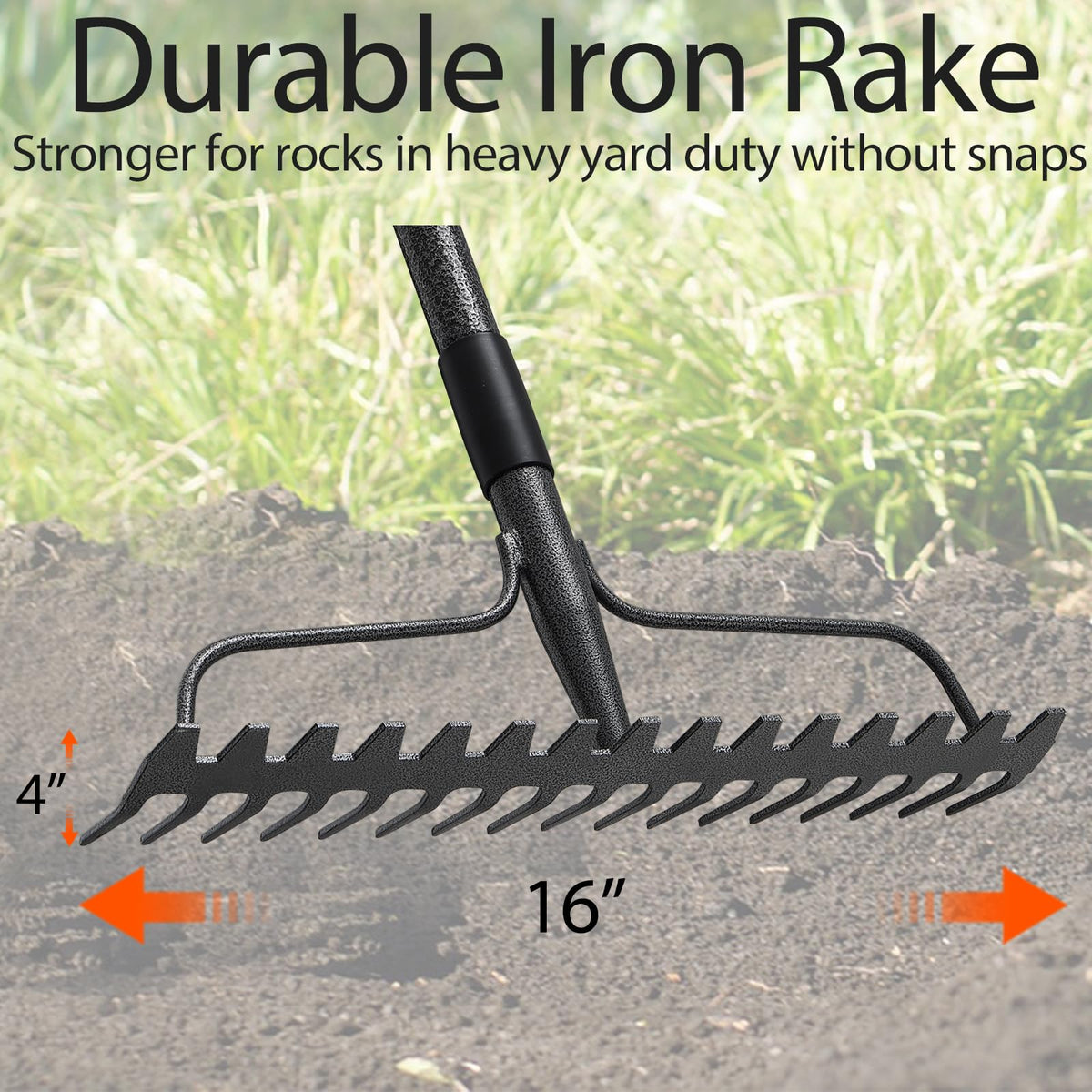 LLARGUEST heavy-duty rake head 16 inch wide for fast debris clearing