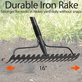 LLARGUEST heavy-duty rake head 16 inch wide for fast debris clearing