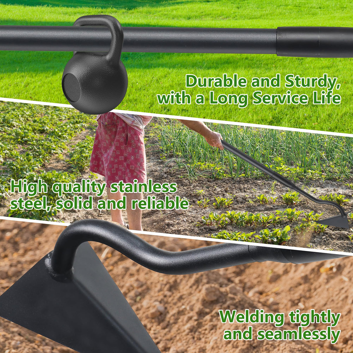 LLARGUEST sharp V-blade triangle hoe for precise trenching and cutting.