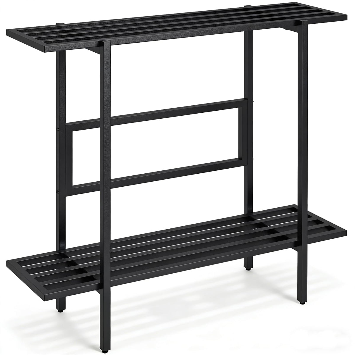 LLAXERGU heavy-duty 2-tier plant stand front view shows sturdy support for heavy pots.