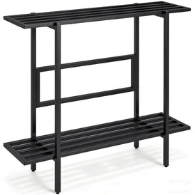 LLAXERGU heavy-duty 2-tier plant stand front view shows sturdy support for heavy pots.