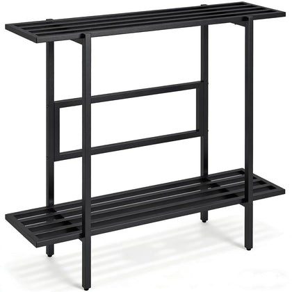 LLAXERGU heavy-duty 2-tier plant stand front view shows sturdy support for heavy pots.