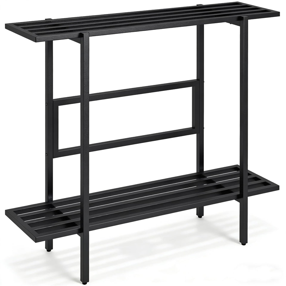 LLAXERGU heavy-duty 2-tier plant stand front view shows sturdy support for heavy pots.