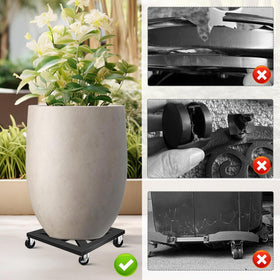 LLAXERGU plant caddy's 360-degree wheels enable smooth rolling on carpets and soil.