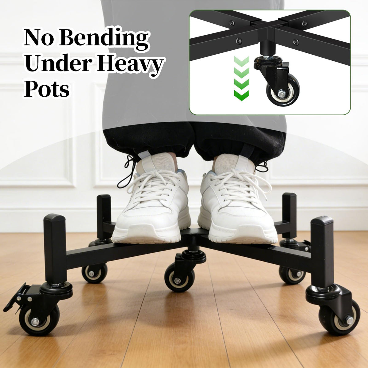 LLAXERGU plant caddy with 5-wheel support keeps heavy planters stable