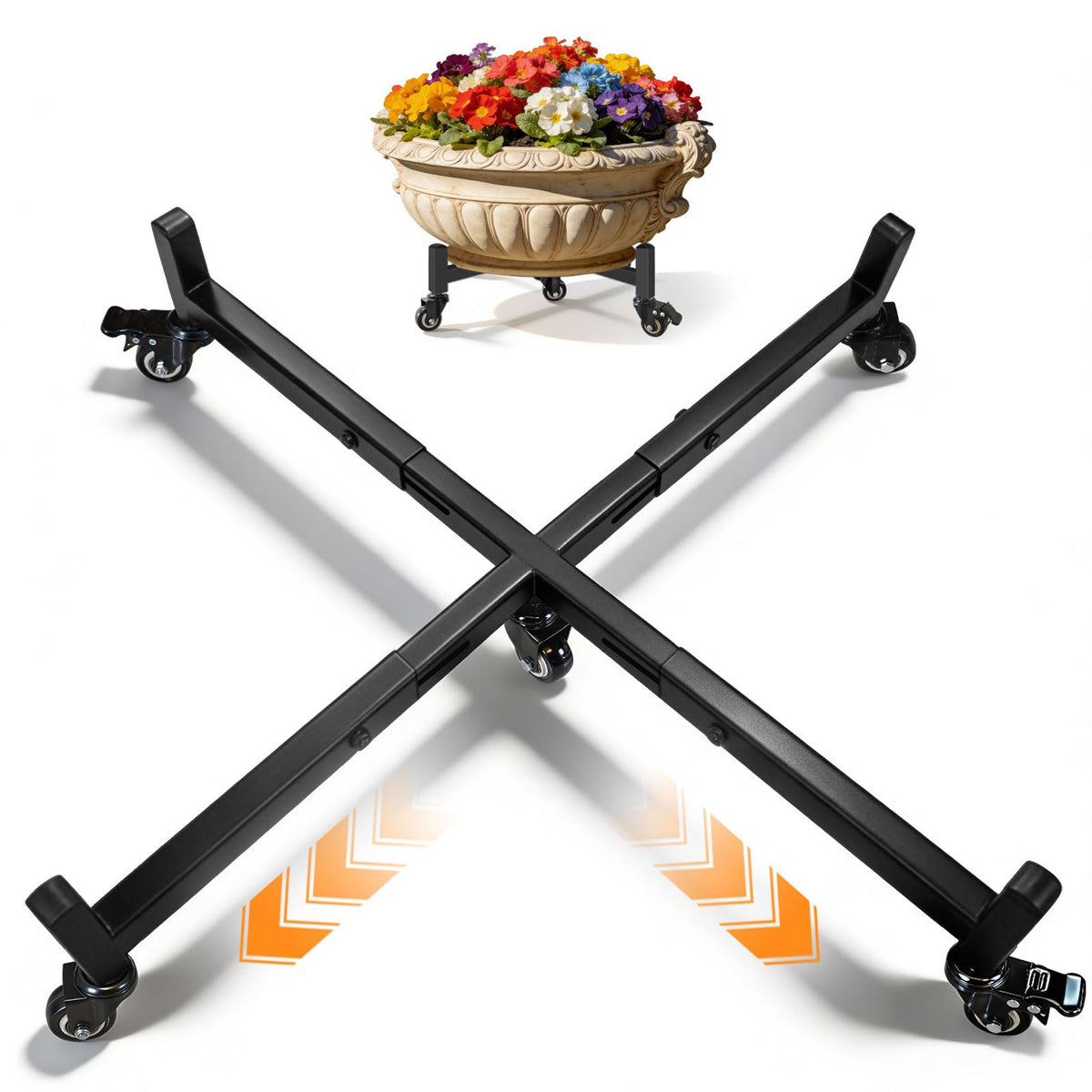 LLAXERGU plant caddy with adjustable frame for 22–30 inch pots, easy indoor mobility