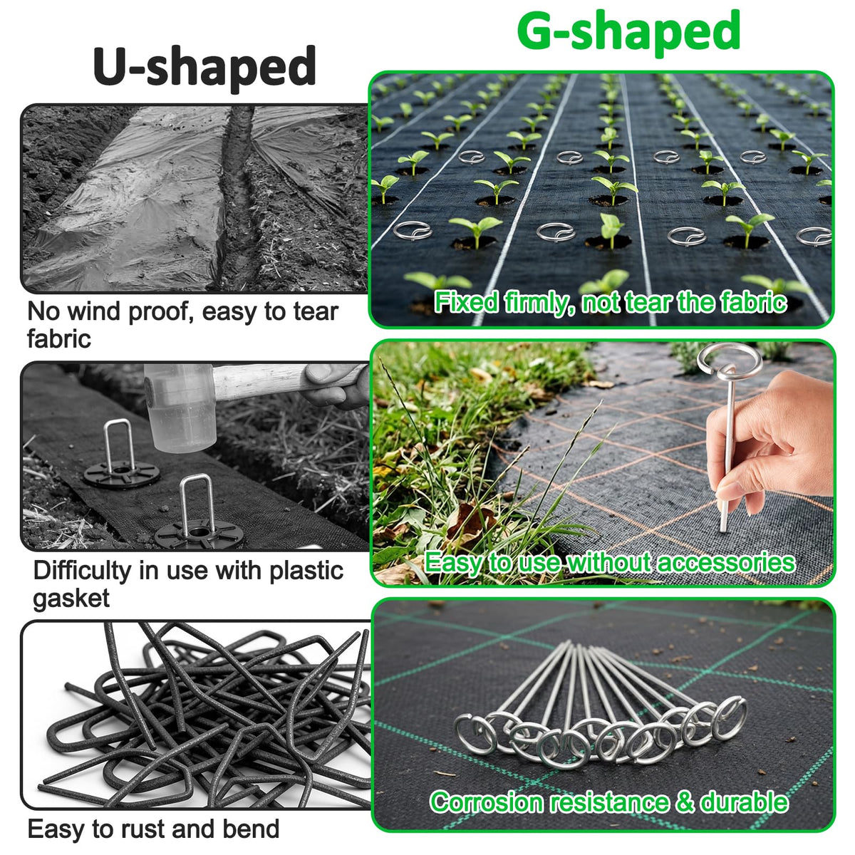 LLCJYYCY versatile landscape pins for weed barrier, edging, and tarp anchoring.