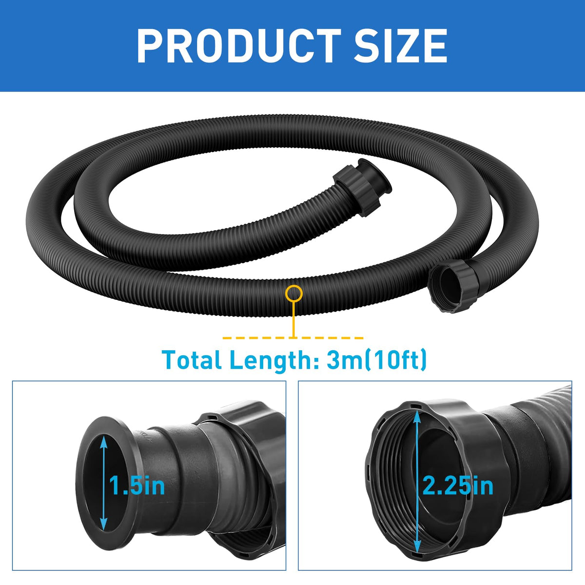 LLWAN pool hose with 1.5 inch connection for reliable pump compatibility.
