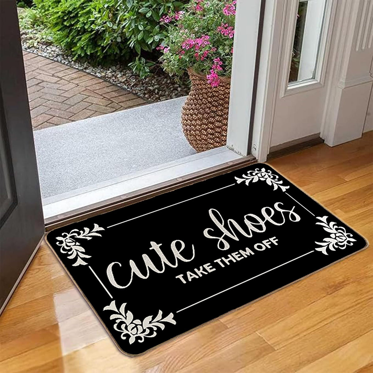LMABBAQA cute shoes take off doormat top view adds stylish entryway reminder to remove shoes