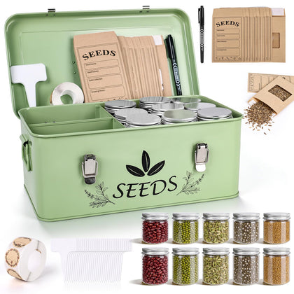 Lmaqfum seed storage organizer with metal box keeps seeds sorted and accessible.