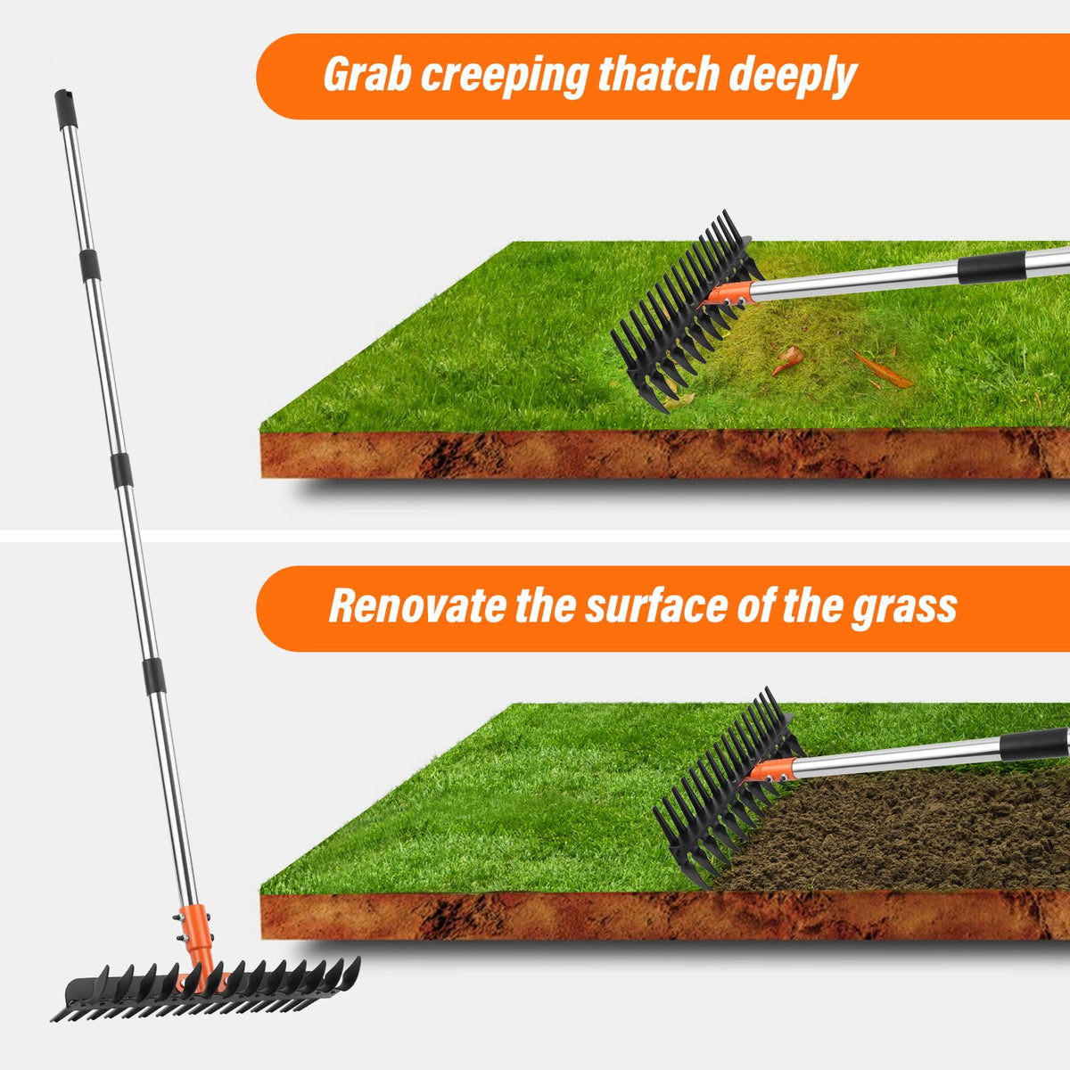 Lmaytech leaf bag setup with the rake for tidy flower beds