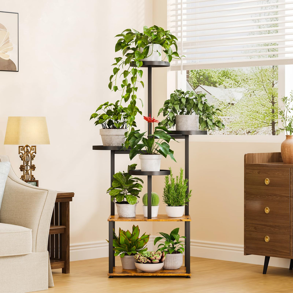LMGVRZK plant stand designed for corner placement and space saving