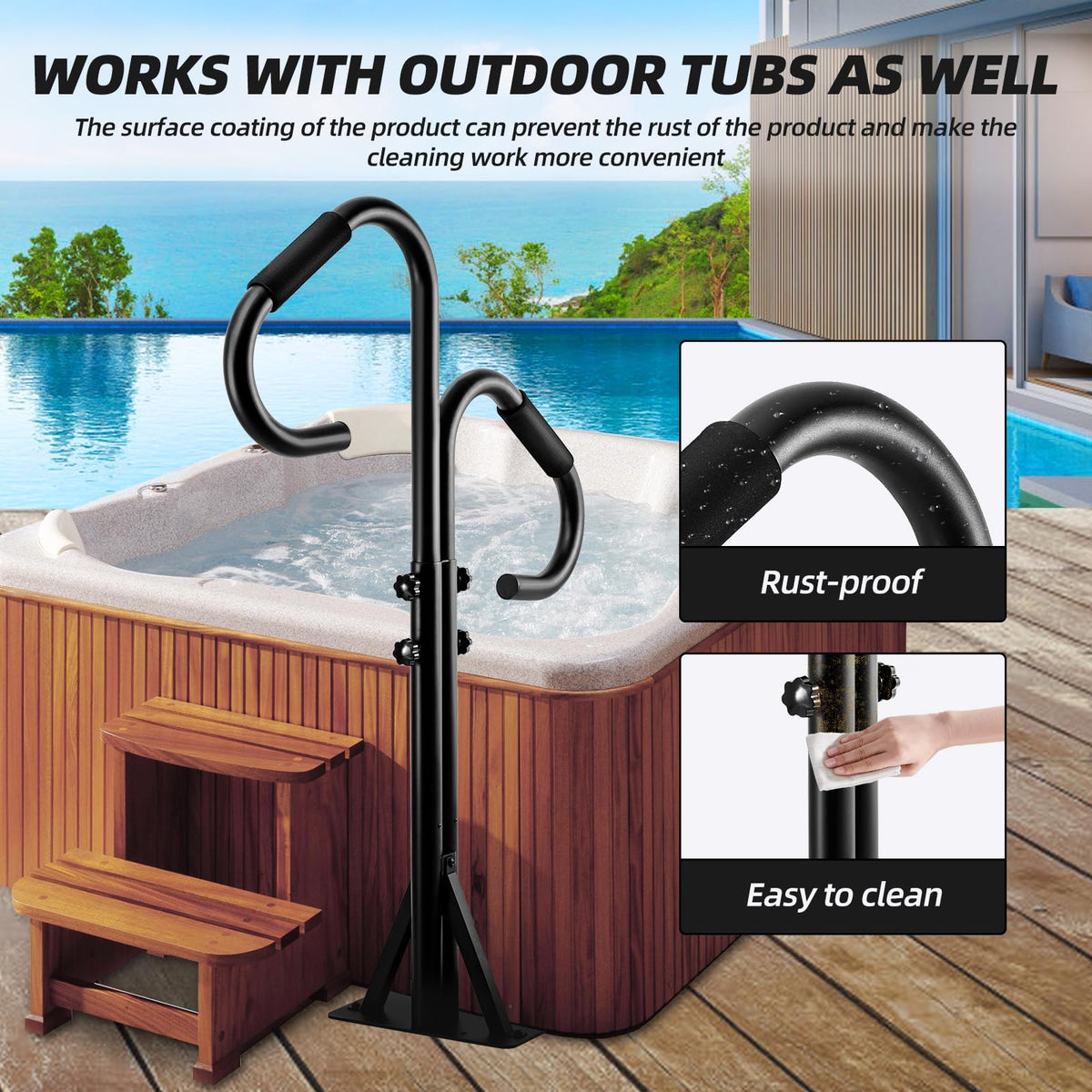 LMRSTOO Handrails support internal and external access for indoor outdoor spas