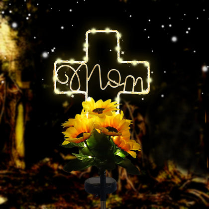 Lmtocs solar cross light with mom sunflowers for grave at night