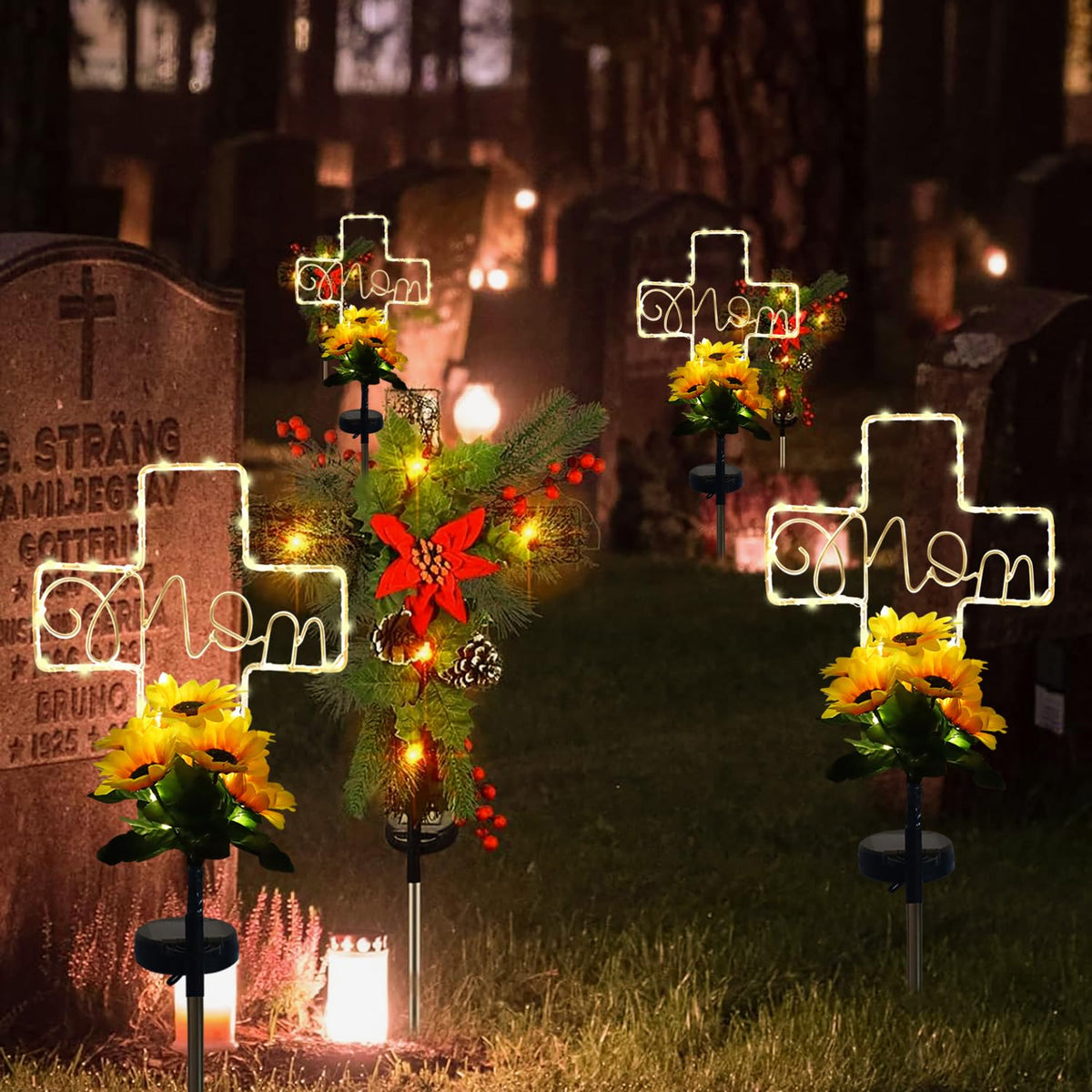 Lmtocs waterproof cross light for all-season outdoor cemetery displays