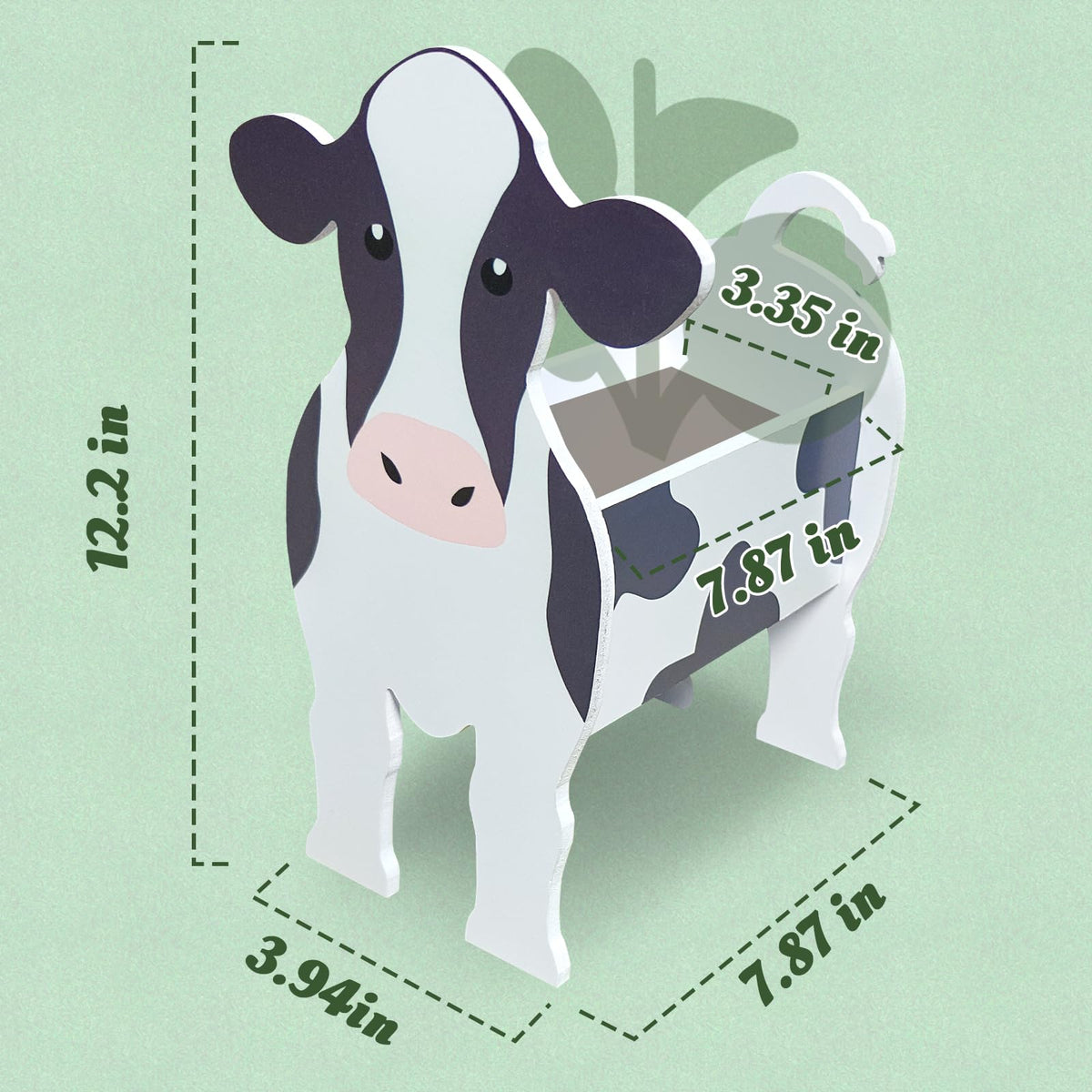 Lnakio Cow Planter front view enhances desks with cute charm and plant life.