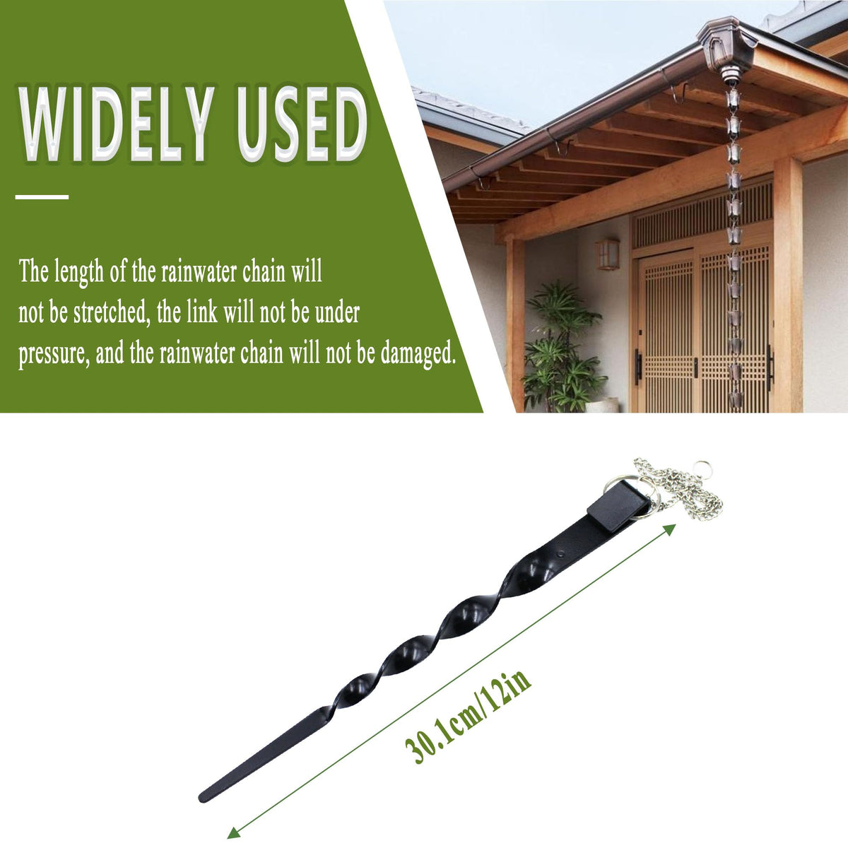LNATPPE iron rain chain anchor stake in-use illustration.