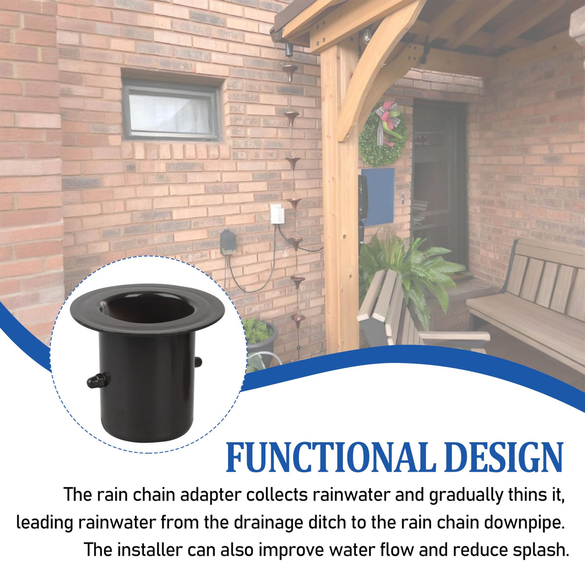 LNATPPE black lacquer finish on gutter adapter for exterior appeal