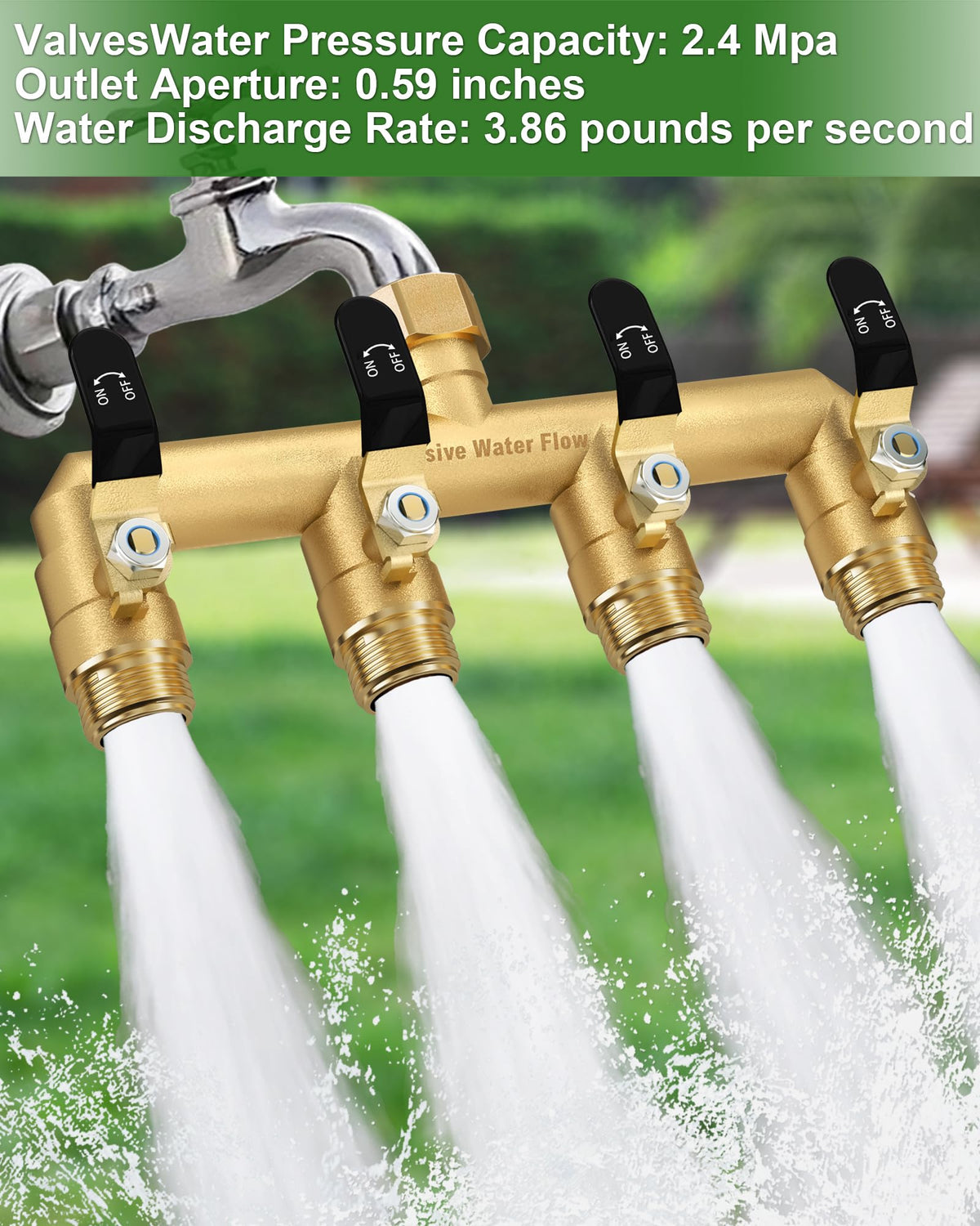 Long-handle valve provides ergonomic grip for easy water control.
