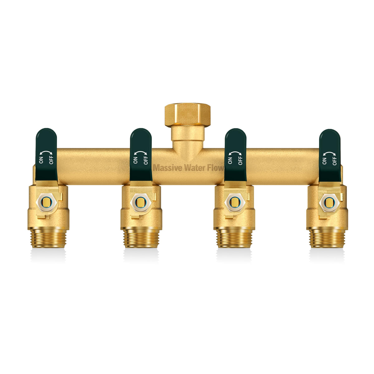 LNEZCDB 4-way hose splitter in green for full-flow watering.