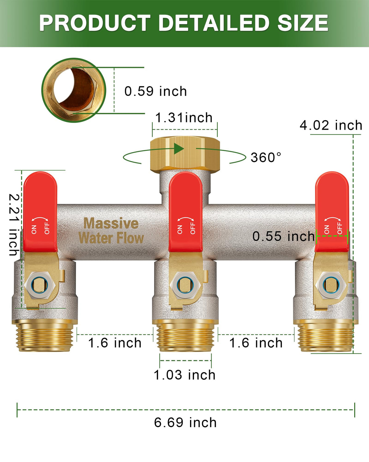 LNEZCDB brass construction closeup emphasizes rugged build for durable outdoor use.