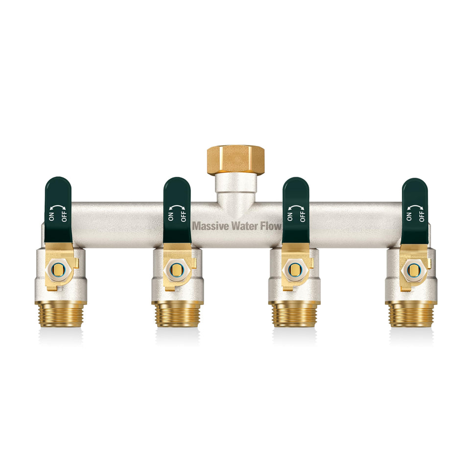 LNEZCDB four-way hose splitter with sturdy brass construction for multitasking outdoors