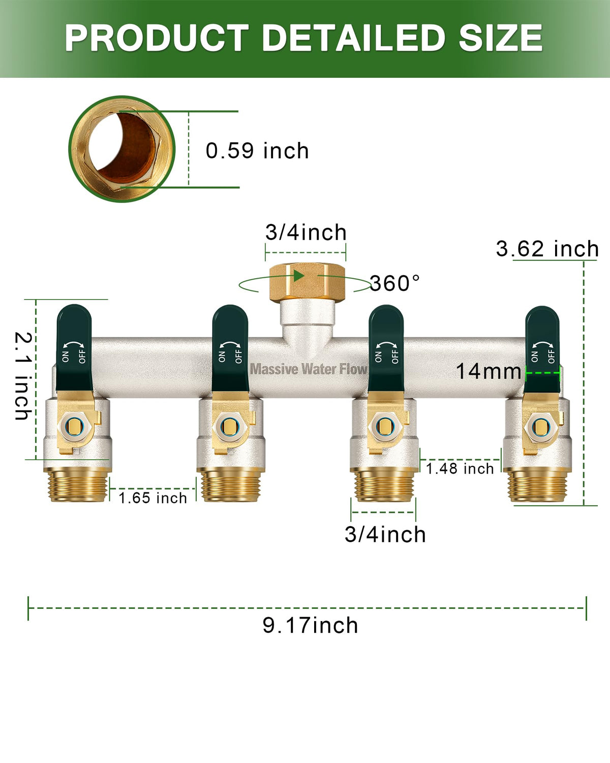 LNEZCDB heavy-duty brass splitter highlighting full-flow performance