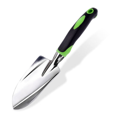 Lnrkai garden trowel with bright green finish for quick visibility in the garden.