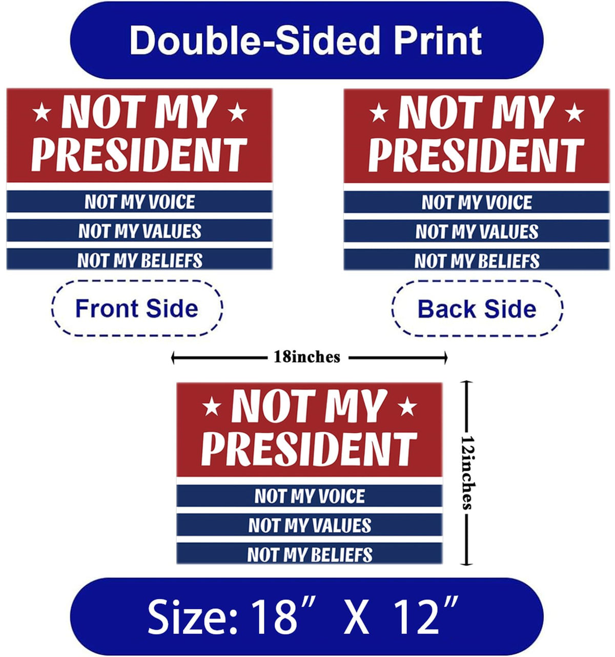 Lnyelxa Not My President sign shown at a rally, highlighting a bold message.