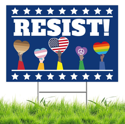 Lnyelxa Resist sign double-sided in yard, high visibility for demonstrations and dialogue