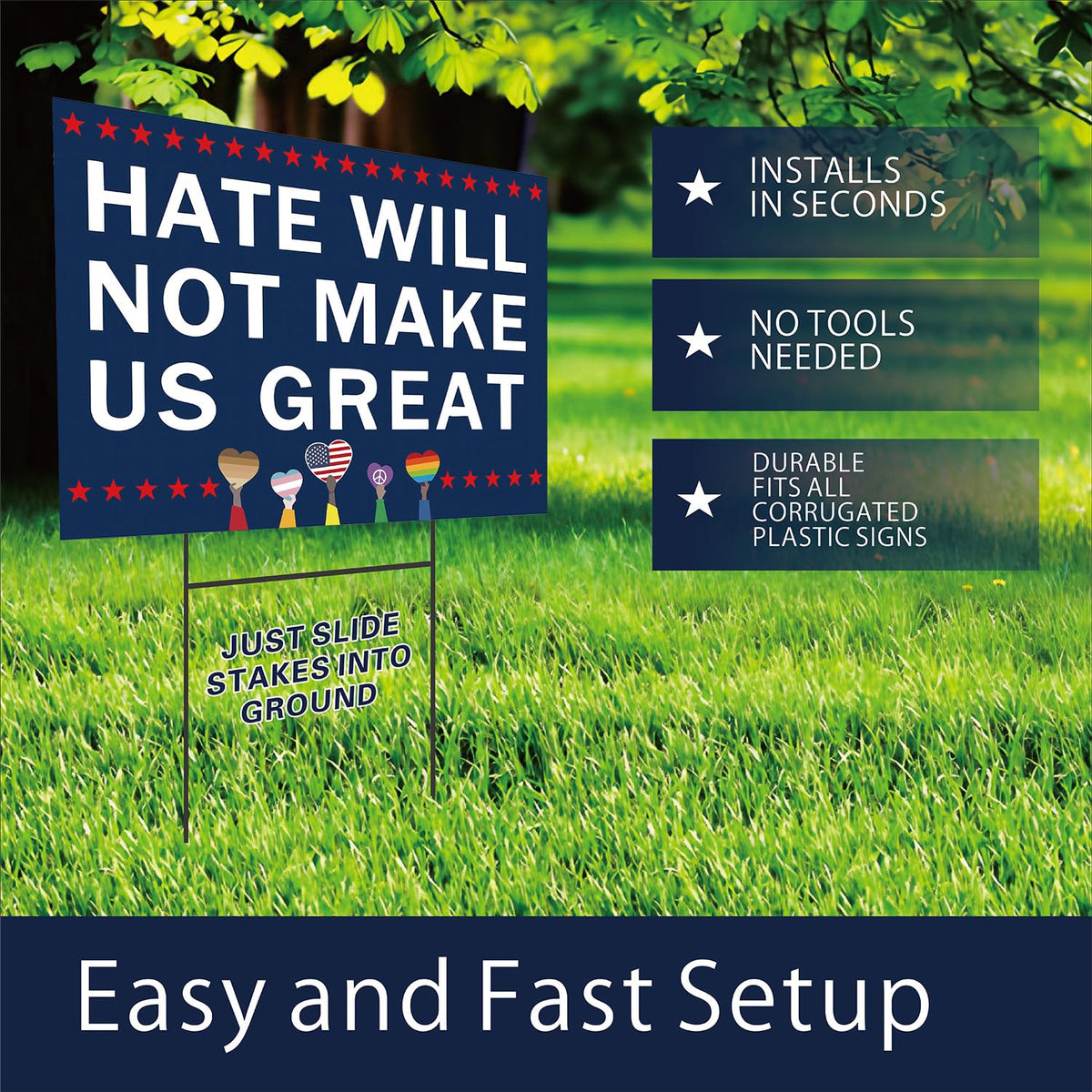 Lnyelxa yard sign with rust-proof metal H-stake for quick setup.