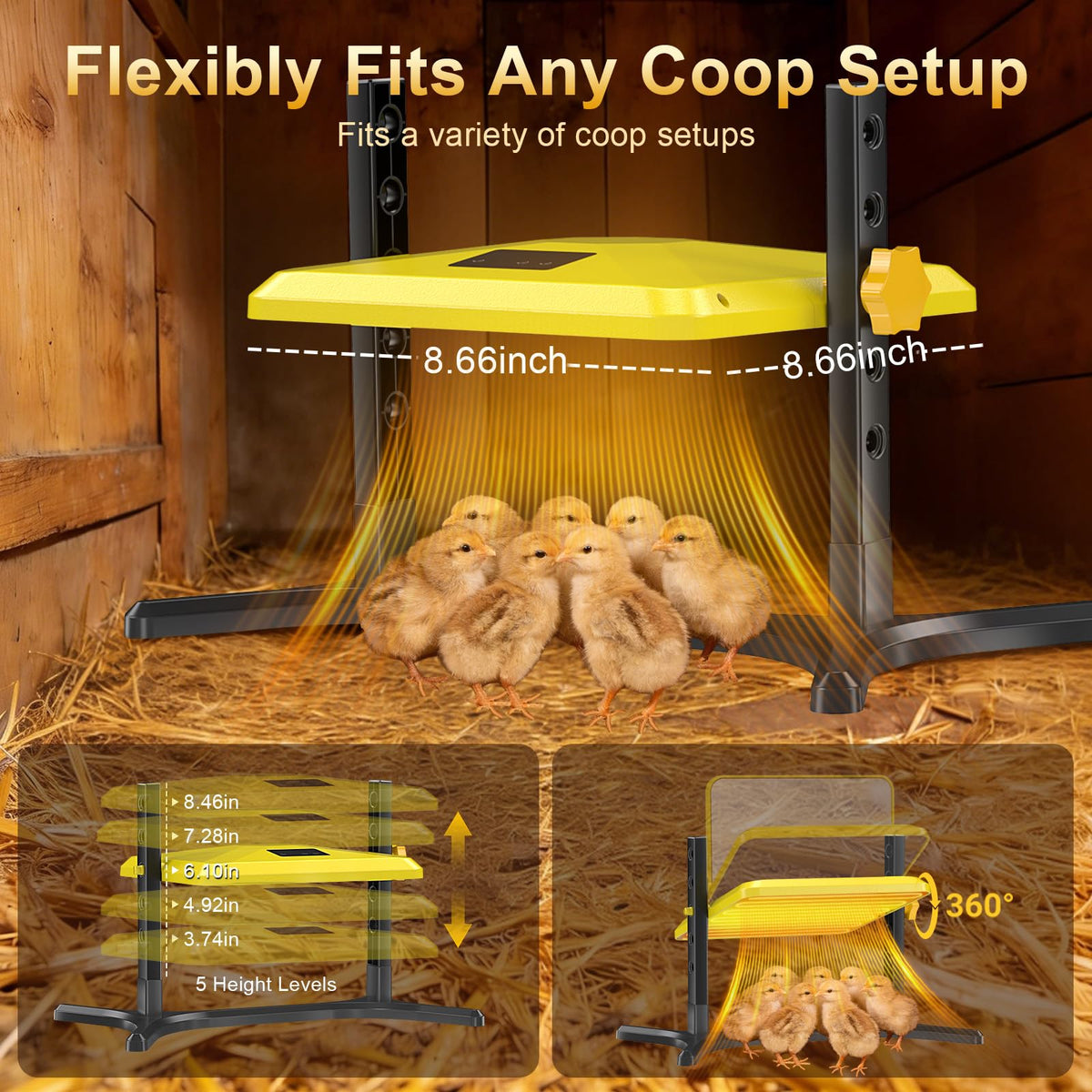 Lobeline chicken heater provides 360-degree heat coverage in coops.