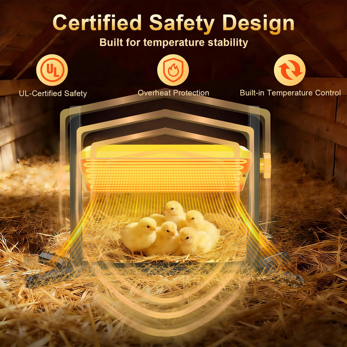 UL-certified Lobeline heat plate ensures safe radiant warmth for poultry.